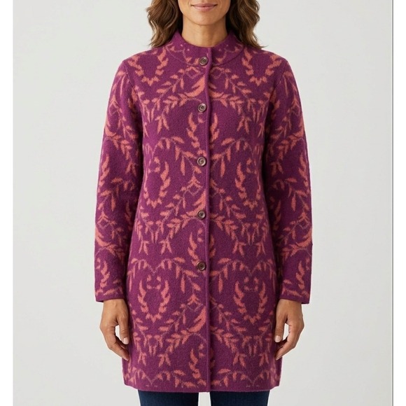 Sundance Sweaters - Sundance Cardigan Coat Merino Wool Blend Button Front Jacquard Purple Pink Large
